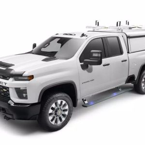 Amp Research Running Board, Powerstep™, Textured Powder Coated, Black, Die Cast Aluminum, With LED Light System, Rocker Panel Mount – 76337-01A