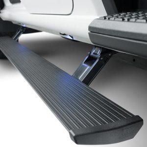 Amp Research Running Board, Powerstep™, Textured Powder Coated, Black, Die Cast Aluminum, With LED Light System, Rocker Panel Mount – 76338-01A