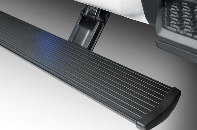 Amp Research Running Board, Powerstep™, Textured Powder Coated, Black, Die Cast Aluminum, With LED Light System, Rocker Panel Mount – 76338-01A