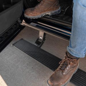 Amp Research Running Board, Powerstep™, Textured Powder Coated, Black, Die Cast Aluminum, With LED Light System, Rocker Panel Mount – 76338-01A