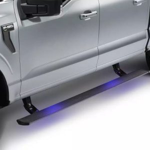 Amp Research Running Board, Powerstep™, Textured Powder Coated, Black, Die Cast Aluminum, With LED Light System, Rocker Panel Mount – 76364-01A