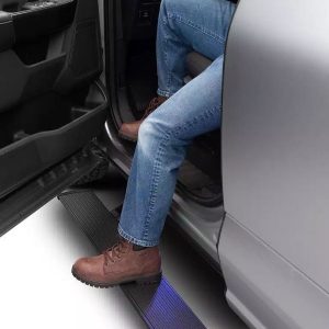 Amp Research Running Board, Powerstep™, Textured Powder Coated, Black, Die Cast Aluminum, With LED Light System, Rocker Panel Mount – 76364-01A