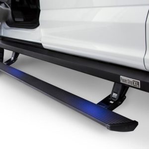 Amp Research Running Board, Powerstep ™ XL, Textured, Black, Die Cast Aluminum, With LED Light System, Rocker Panel Mount – 77152-01A