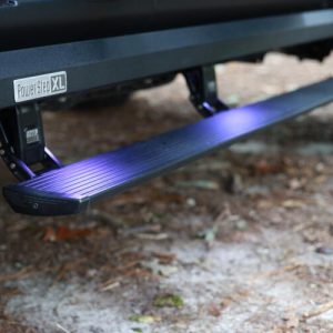 Amp Research Running Board, Powerstep ™ XL, Textured, Black, Die Cast Aluminum, With LED Light System, Rocker Panel Mount – 77152-01A