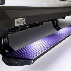 Amp Research Running Board, Powerstep ™ XL, Textured, Black, Die Cast Aluminum, With LED Light System, Rocker Panel Mount – 77152-01A