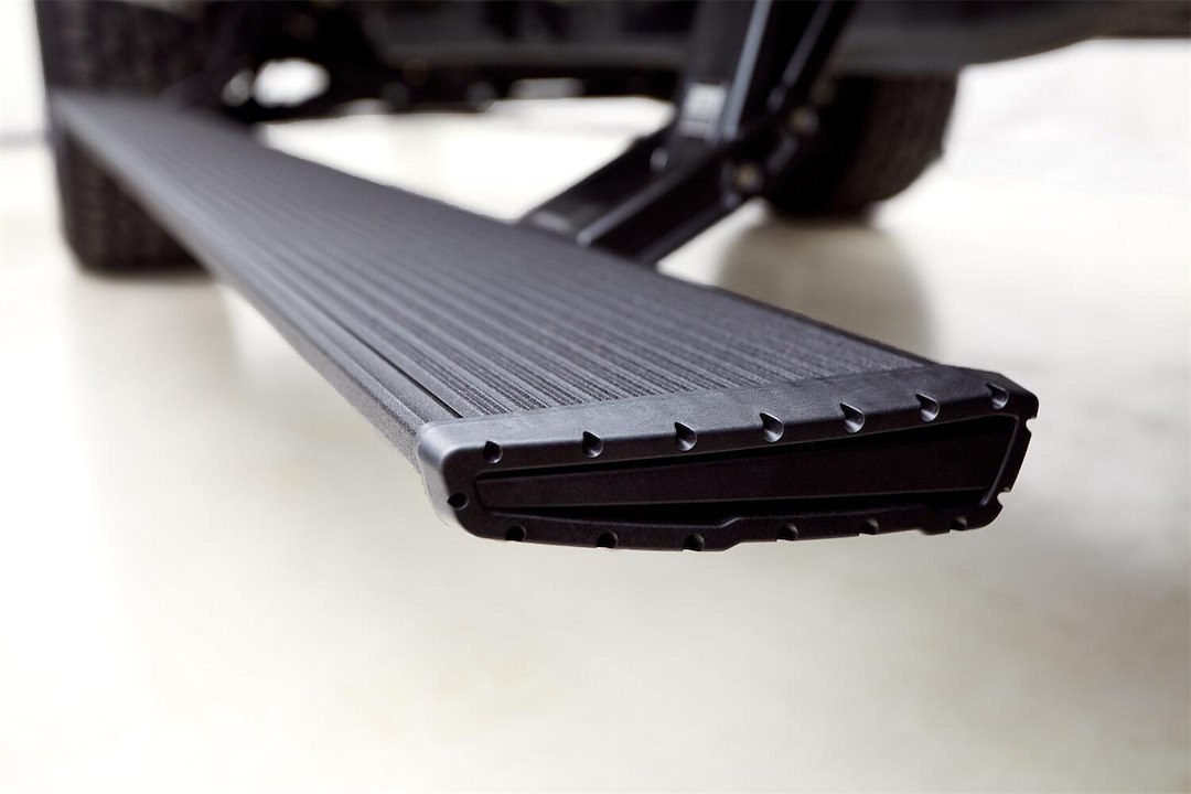 Amp Research Running Board, Powerstep™ Xtreme, Textured Powder Coated, Black, Die Cast Aluminum, With LED Light System, Rocker Panel Mount – 78240-01A