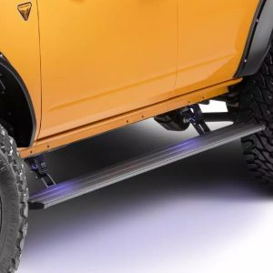 Amp Research Running Board, Powerstep™ Smart Series, Textured, Black, Die Cast Aluminum, With LED Light System, Rocker Panel Mount – 86140-01A