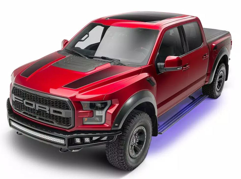 Amp Research Running Board, Powerstep™ Smart Series, Textured, Black, Die Cast Aluminum, With LED Light System, Rocker Panel Mount – 86154-01A