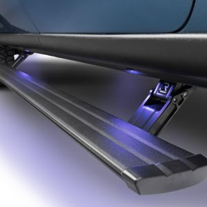Amp Research Running Board, Powerstep™ Smart Series, Textured, Black, Die Cast Aluminum, With LED Light System, Rocker Panel Mount – 86255-01A