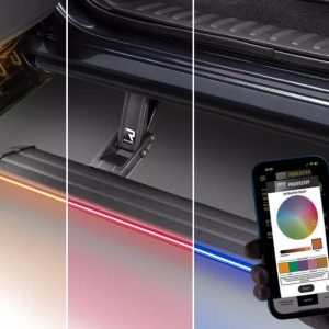 Amp Research Running Board, Powerstep™ Vision, Textured Powder Coated, Matte Black, Cast Aluminum, With Remote Operated LED Light System – 96140-01A