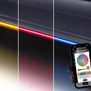 Amp Research Running Board, Powerstep™ Vision, Textured Powder Coated, Matte Black, Cast Aluminum, With Remote Operated LED Light System – 96140-01A