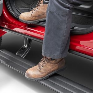 Amp Research Running Board, Powerstep™ Vision, Textured Powder Coated, Matte Black, Cast Aluminum, With Remote Operated LED Light System – 96152-01A