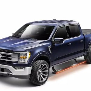Amp Research Running Board, Powerstep™ Vision, Textured Powder Coated, Black, Cast Aluminum, With Remote Operated LED Light System – 96235-01A