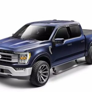 Amp Research Running Board, Powerstep™ Vision, Textured Powder Coated, Black, Cast Aluminum, With Remote Operated LED Light System – 96235-01A