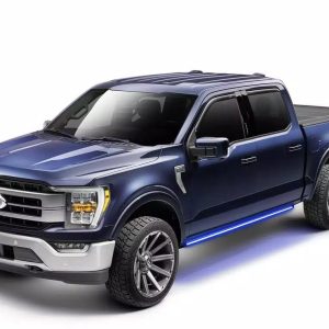 Amp Research Running Board, Powerstep™ Vision, Textured Powder Coated, Black, Cast Aluminum, With Remote Operated LED Light System – 96236-01A