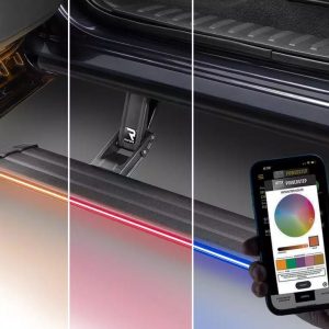 Amp Research Running Board, Powerstep™ Vision, Textured Powder Coated, Matte Black, Cast Aluminum, With Remote Operated LED Light System – 96240-01A