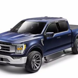 Amp Research Running Board, Powerstep™ Vision, Textured Powder Coated, Matte Black, Cast Aluminum, With Remote Operated LED Light System – 96240-01A