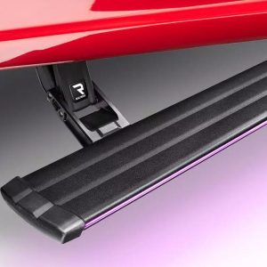 Amp Research Running Board, Powerstep™ Vision, Textured Powder Coated, Matte Black, Cast Aluminum, With Remote Operated LED Light System – 96242-01A