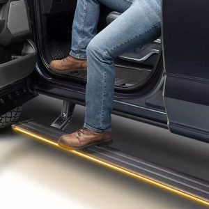 Amp Research Running Board, Powerstep™ Vision, Textured Powder Coated, Matte Black, Cast Aluminum, With Remote Operated LED Light System – 96338-01A