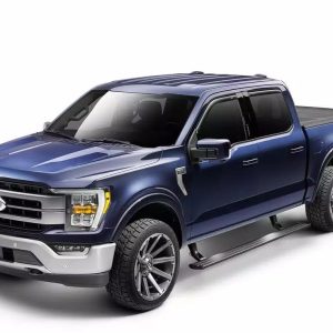 Amp Research Running Board, Powerstep™ Vision, Textured Powder Coated, Matte Black, Cast Aluminum, With Remote Operated LED Light System – 96363-01A