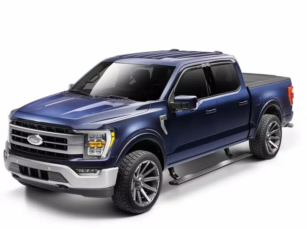 Amp Research Running Board, Powerstep™ Vision, Textured Powder Coated, Matte Black, Cast Aluminum, With Remote Operated LED Light System – 96363-01A