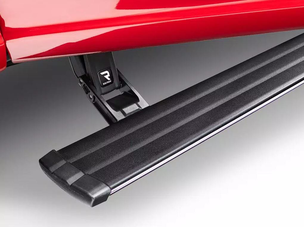 Amp Research Running Board, Powerstep™ Vision, Textured Powder Coated, Matte Black, Cast Aluminum, With Remote Operated LED Light System – 96363-01A