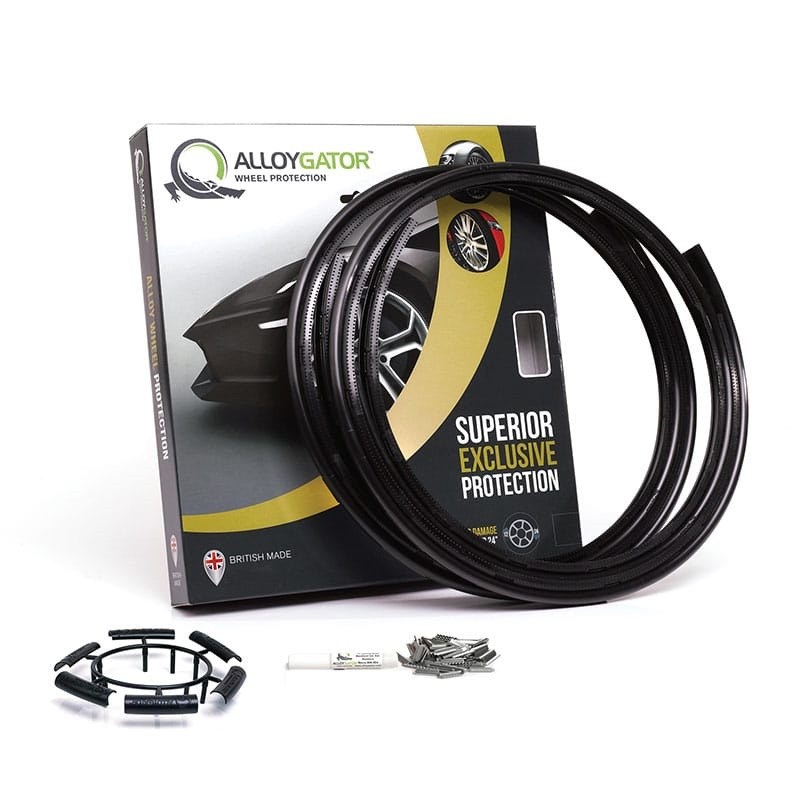 Alloygator Wheel Protector, Exclusive Profile, For Use with 12 to 24 Inch Diameter Wheels, Black, Adhesive and Clip Attachment – K4BLCKEXC