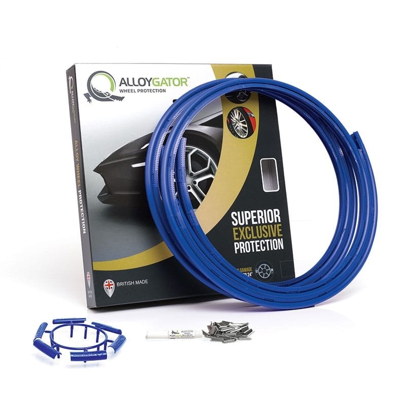 Alloygator Wheel Protector, Exclusive Profile, For Use with 12 to 24 Inch Diameter Wheels, Blue, Adhesive and Clip Attachment – K4BLUEXC