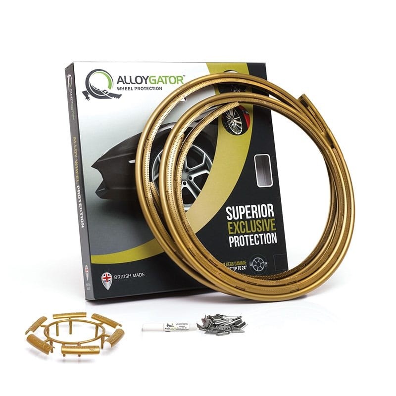 Alloygator Wheel Protector, Exclusive Profile, For Use with 12 to 24 Inch Diameter Wheels, Gold, Adhesive and Clip Attachment – K4GLDEXC