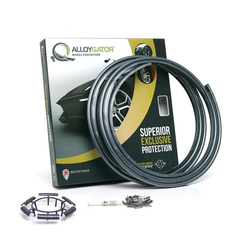 Alloygator Wheel Protector, Exclusive Profile, For Use with 12 to 24 Inch Diameter Wheels, Graphite, Adhesive and Clip Attachment – K4GRPHEXC