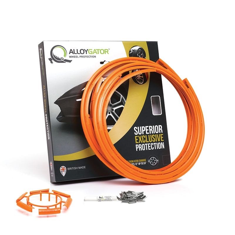 Alloygator Wheel Protector, Exclusive Profile, For Use with 12 to 24 Inch Diameter Wheels, Orange, Adhesive and Clip Attachment – K4ORNGEXC