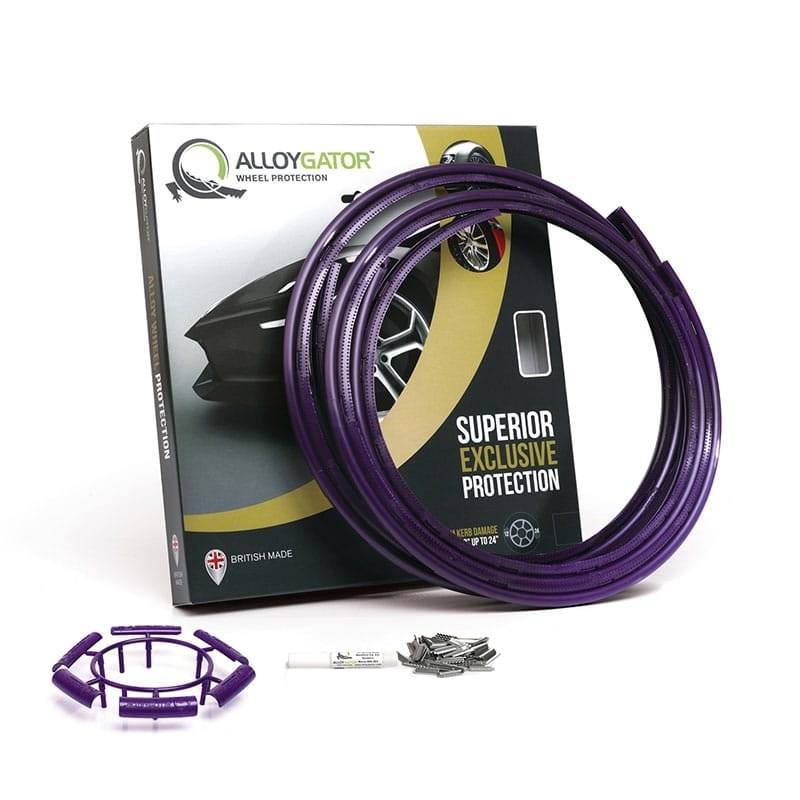 Alloygator Wheel Protector, Exclusive Profile, For Use with 12 to 24 Inch Diameter Wheels, Purple, Adhesive and Clip Attachment – K4PRPLEXC