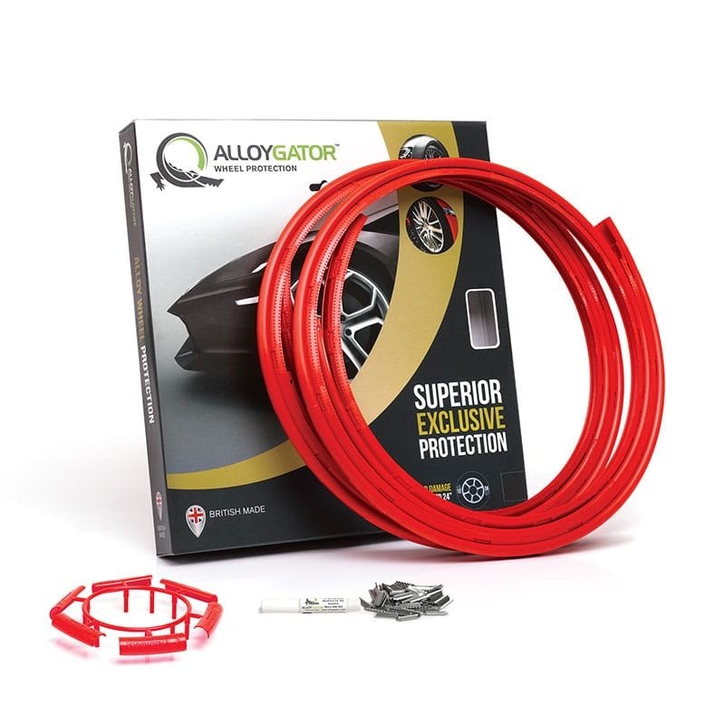 Alloygator Wheel Protector, Exclusive Profile, For Use with 12 to 24 Inch Diameter Wheels, Red, Adhesive and Clip Attachment – K4RDEXC