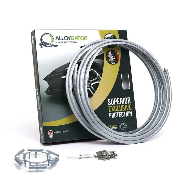 Alloygator Wheel Protector, Exclusive Profile, For Use with 12 to 24 Inch Diameter Wheels, Silver, Adhesive and Clip Attachment – K4SLVREXC