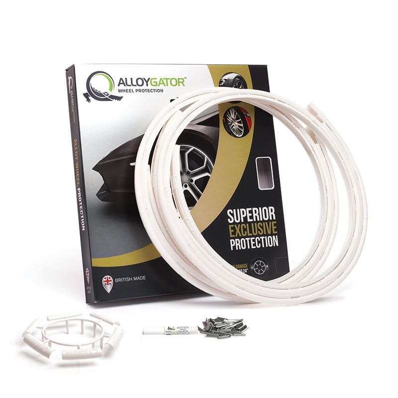 Alloygator Wheel Protector, Exclusive Profile, For Use with 12 to 24 Inch Diameter Wheels, White, Adhesive and Clip Attachment – K4WHTEXC