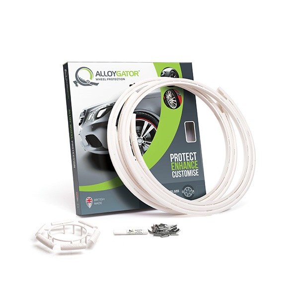 Alloygator Wheel Protector, Inter Profile, For Use with 12 to 19 Inch Diameter Wheels, White, Adhesive and Clip Attachment – K4WHTINT