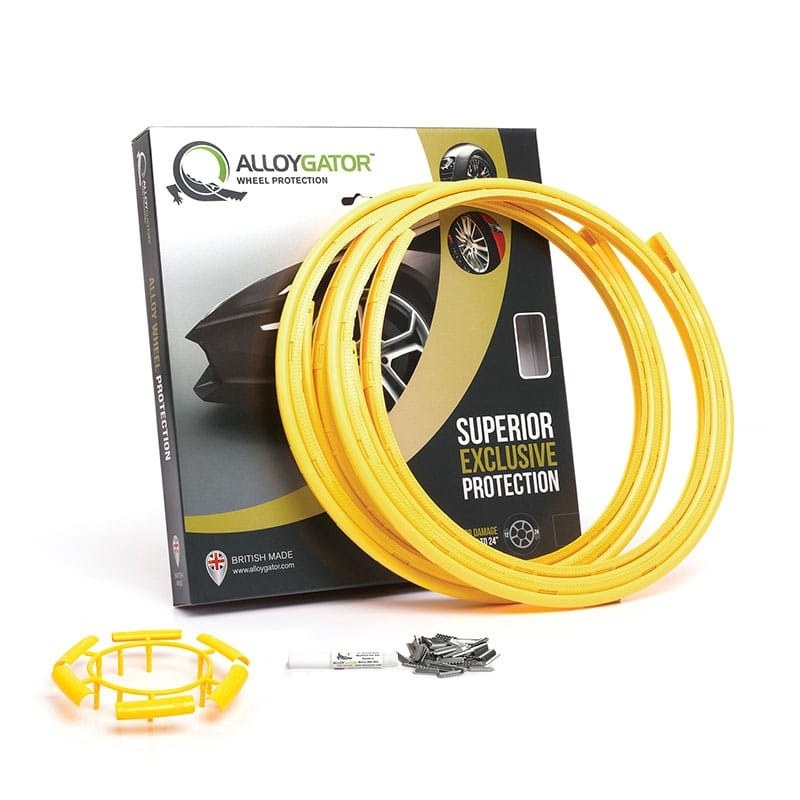 Alloygator Wheel Protector, Exclusive Profile, For Use with 12 to 24 Inch Diameter Wheels, Yellow, Adhesive and Clip Attachment – K4YLLWEXC