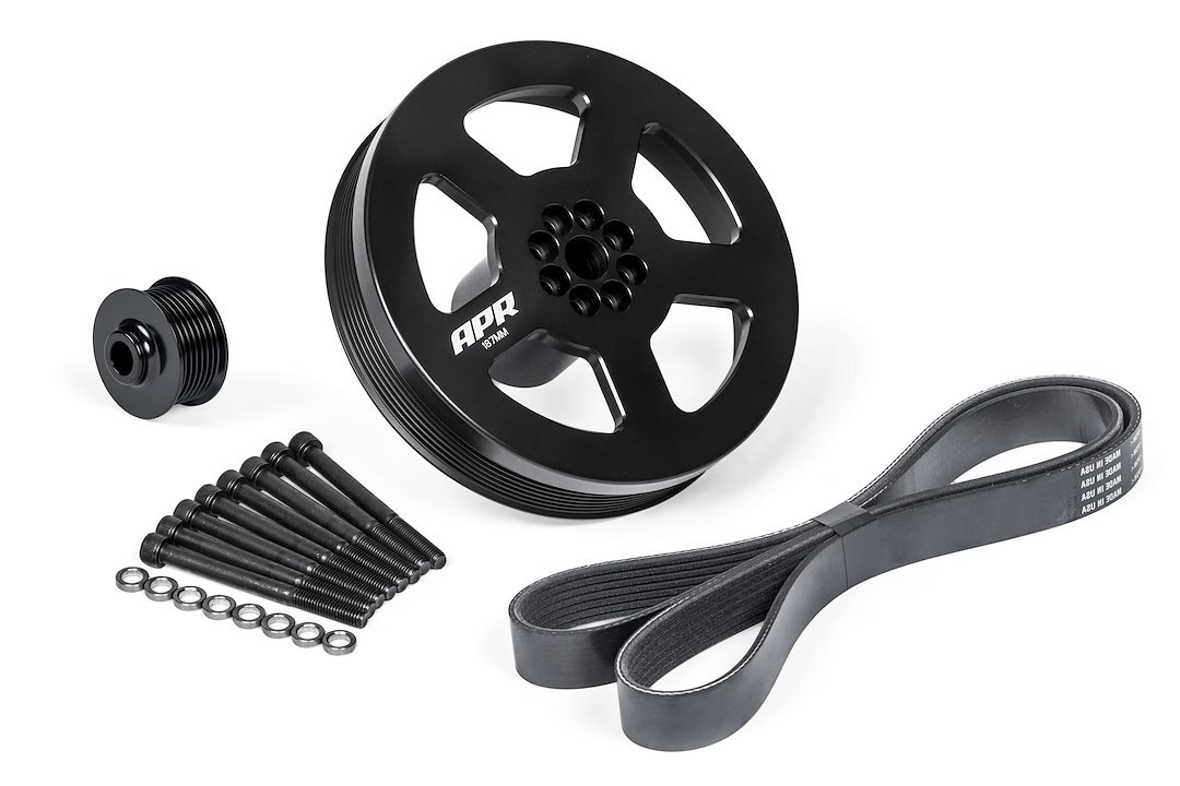 Apr Supercharger Pulley, 57.75 Millimeter Drive Pulley, 187 Millimeter Crank Pulley, Aluminum/ T304 Stainless Steel, Press on, With Belt – MS100184