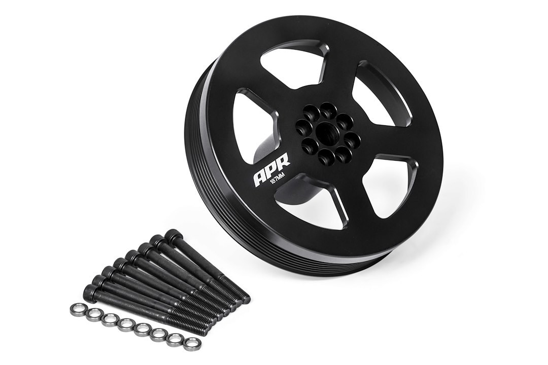 Apr Supercharger Pulley, 57.75 Millimeter Drive Pulley, 187 Millimeter Crank Pulley, Aluminum/ T304 Stainless Steel, Press on, With Belt – MS100184