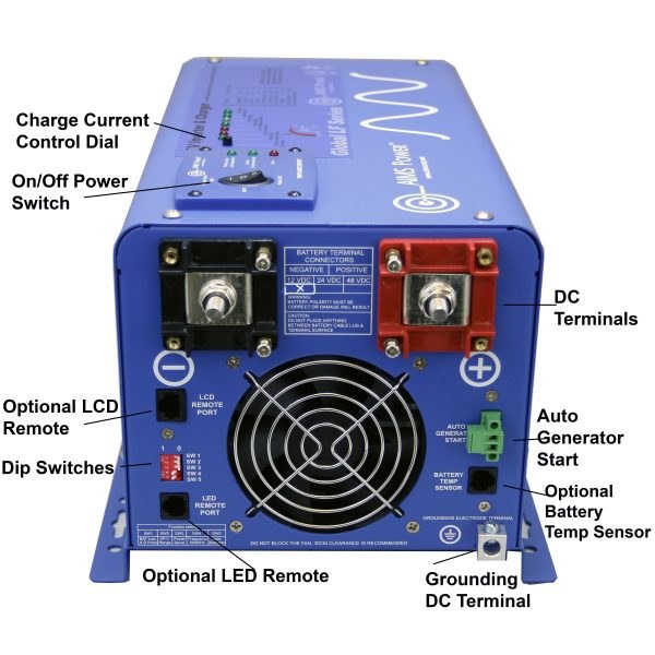 Aims Power Power Inverter/ Battery Charger, Global Lf Series, For 12 Volt Batteries – PICOGLF30W12V120VR