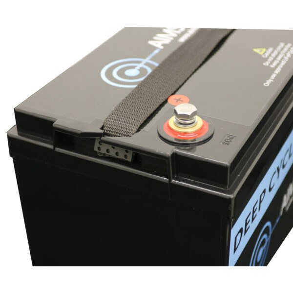 Aims Power Battery, Group 27, AGM Absorbed Glass Mat, 12 Volt, 100 Ampere Hour Capacity, M8 Threaded Stud Top Terminals – AGM12V100A