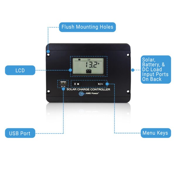 Aims Power Battery Charger Controller, For Use with Solar 12/24 Volt Sealed/ Flooded/ Lithium/ Lead/ Gel/ AGM Batteries – SCC30AFM