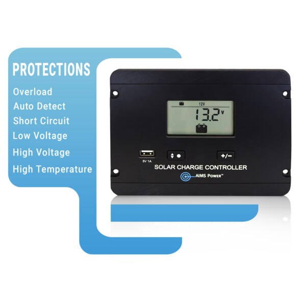 Aims Power Battery Charger Controller, For Use with Solar 12/24 Volt Sealed/ Flooded/ Lithium/ Lead/ Gel/ AGM Batteries – SCC30AFM