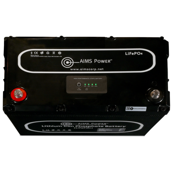 Aims Power Battery, Group 27, 12.8 Volt, 104 Ampere Hour Capacity, M8 Threaded Stud Top Terminals, Lithium Iron Phosphate Style (LiFePO4) – LFP12V104A