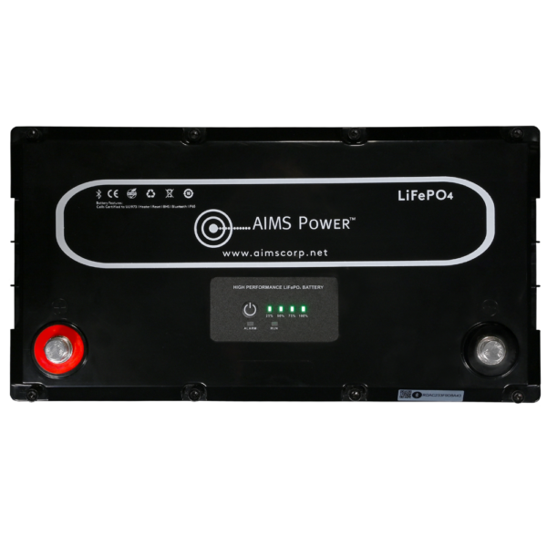 Aims Power Battery, Group 27, 12.8 Volt, 104 Ampere Hour Capacity, M8 Threaded Stud Top Terminals, Lithium Iron Phosphate Style (LiFePO4) – LFP12V104A