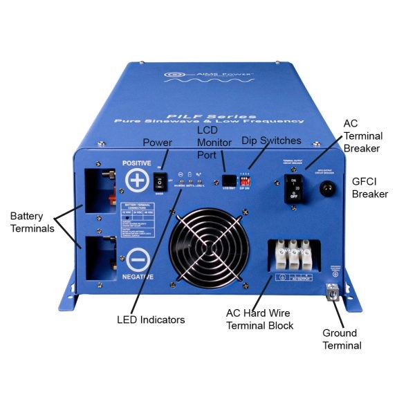 Aims Power Power Inverter, Pilf Series, Low Frequency Pure Sine, Inverts 12 Volt DC to 120/ 240 Volt AC, 3000 Watt – PILF30W12V240VS
