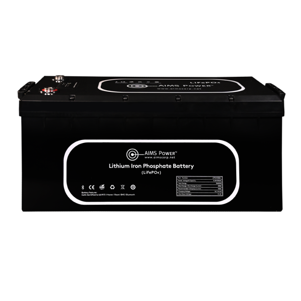 Aims Power Battery, Group 6D, 12.8 Volt, 300 Ampere Hour Capacity, M8 Threaded Stud Top Terminals, Lithium Iron Phosphate Style (LiFePO4) – LFP12V300A