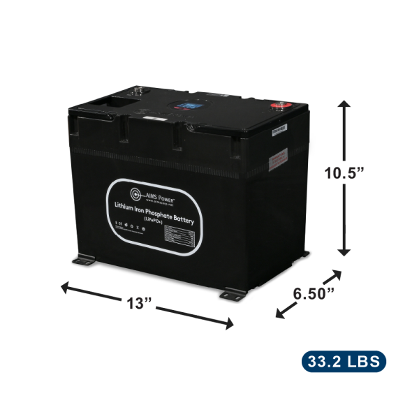 Aims Power Battery, Group 31, 12.8 Volt, 135 Ampere Hour Capacity, M8 Threaded Stud Top Terminals, Lithium Iron Phosphate Style (LiFePO4) – LFP12V135A