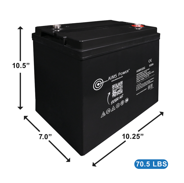 Aims Power Battery, AGM Absorbed Glass Mat, 6 Volt, 225 Ampere Hour Capacity, M8 Threaded Stud Top Terminals, Deep Cycle Battery – AGM6V225G