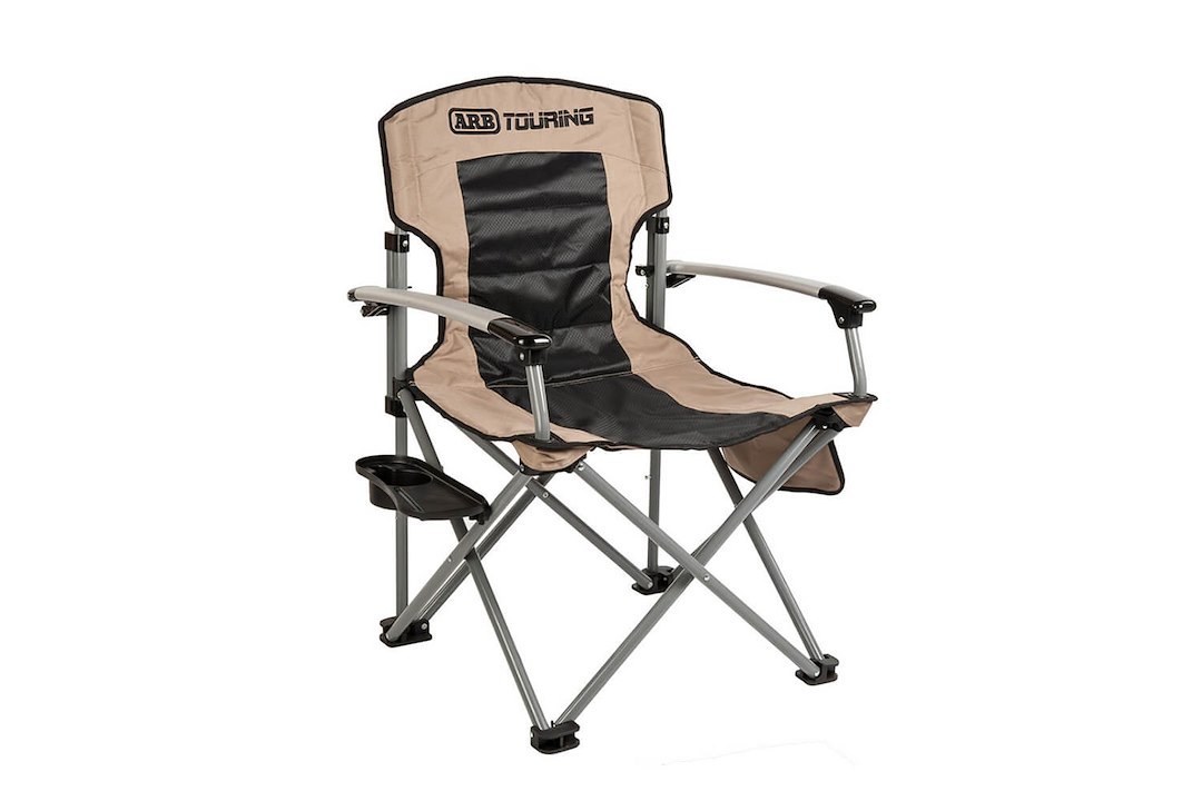 ARB 4×4 Accessories Chair, Camping Chair, 330 Pound Max Rating, Folding, Black and Tan, Nylon, Non Adjustable, Aluminum Legs/ Arm Rests – 10500101A
